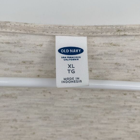 Old Navy Relaxed Lace-Up-Yoke Sparkle-Knit Top for Women Oatmeal Heather XL - Picture 3 of 7
